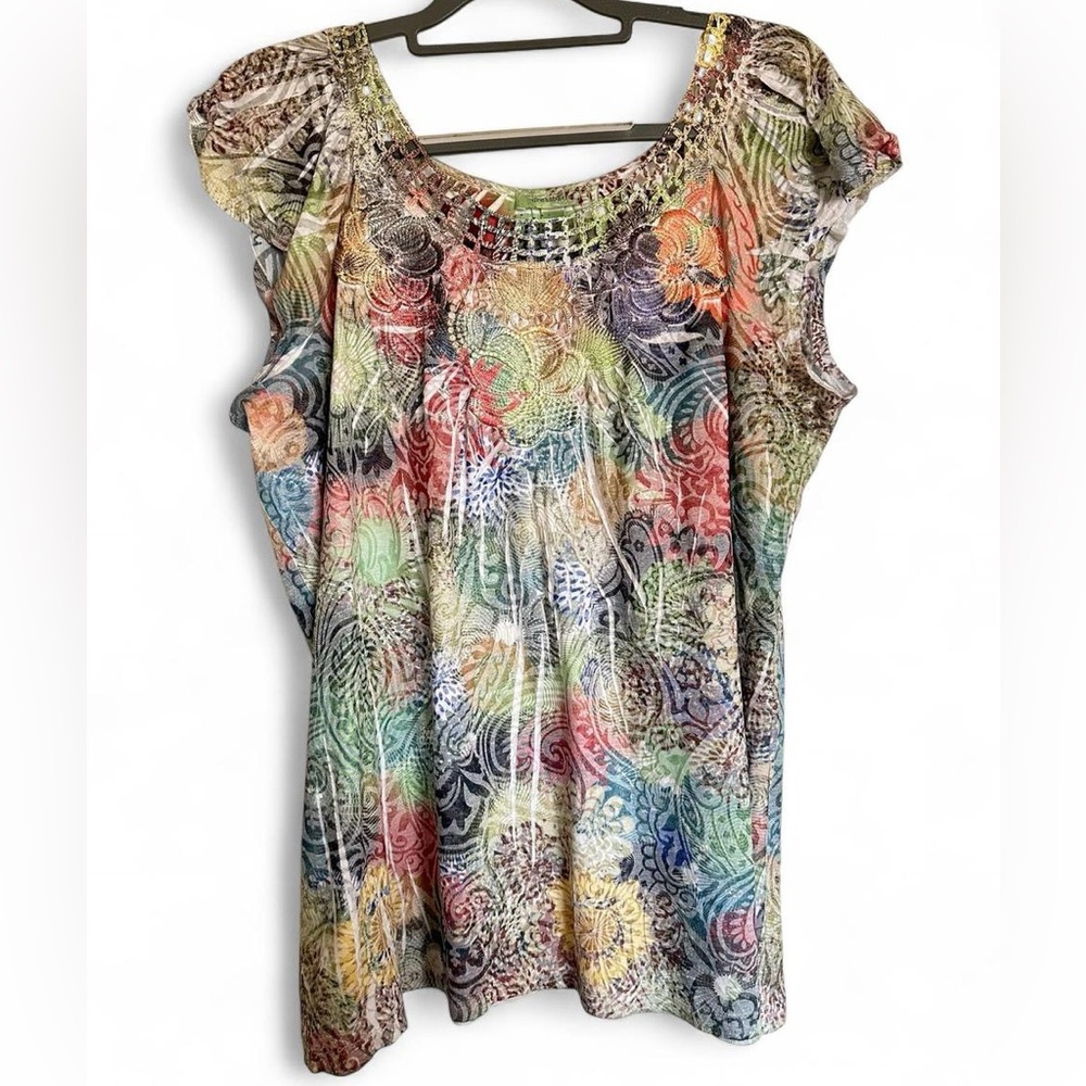 dressbarn Multicolor Paisley Floral Blouse with embroidery